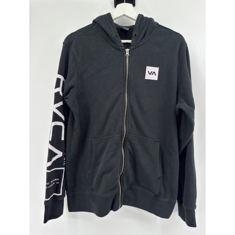 RVCA Mens Full Zip Hoodie Black The Balance of Opposites Graphic Sweatshirt S
